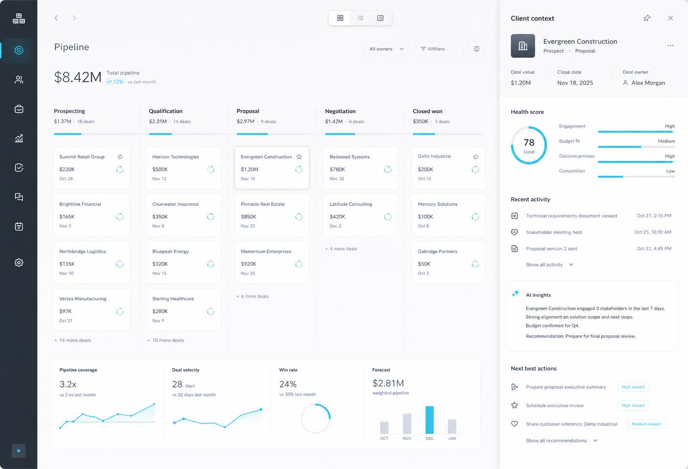 Концепт интерфейса для услуги «CRM с ИИ»